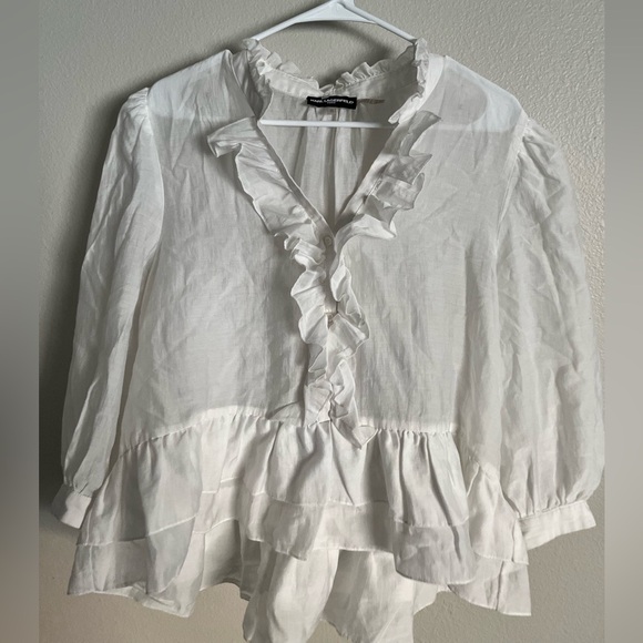 Karl Lagerfeld White Ruffle Front Peasant Blouse Cottagecore XL - Picture 3 of 5